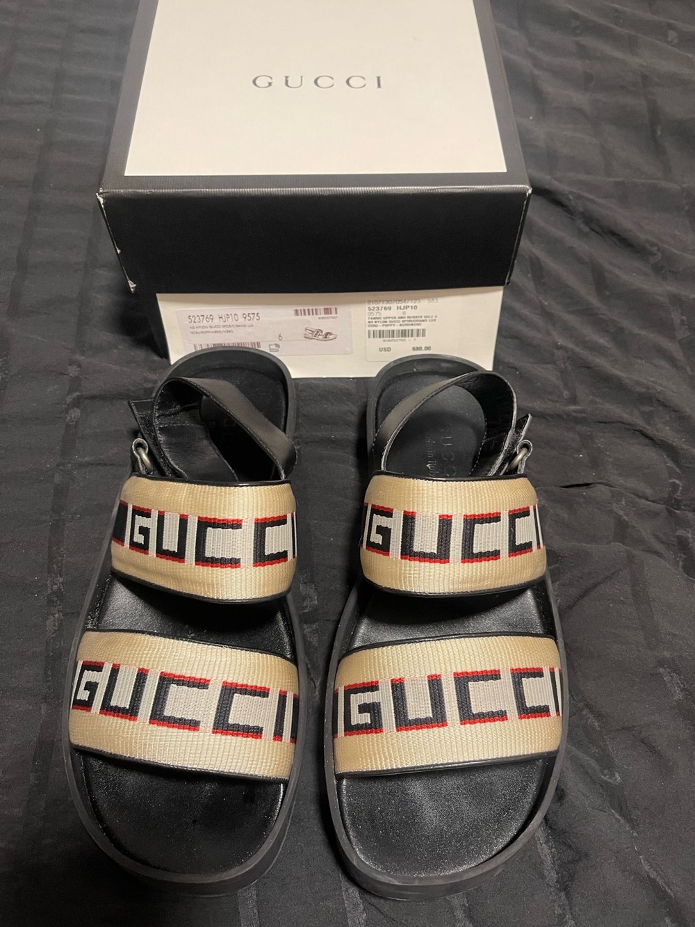 Gucci Beige Web Logo Strap Sandals